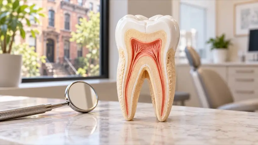 Model of a tooth showing the nerve and root canals